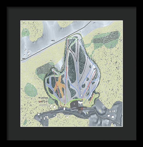Mt LaCrosse Ski Trail Map - Framed Print - Powderaddicts