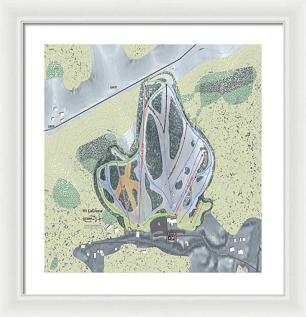 Mt LaCrosse Ski Trail Map - Framed Print - Powderaddicts