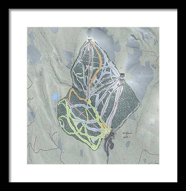 Mt Shasta Ski Trail Map - Framed Print - Powderaddicts