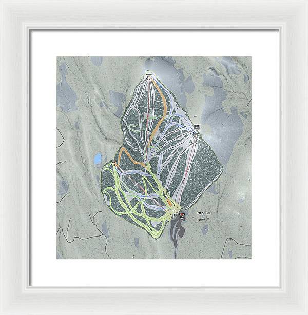 Mt Shasta Ski Trail Map - Framed Print - Powderaddicts