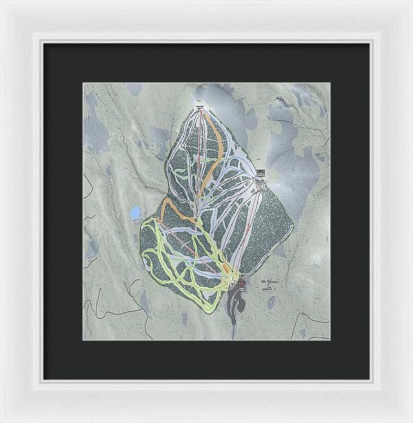 Mt Shasta Ski Trail Map - Framed Print - Powderaddicts
