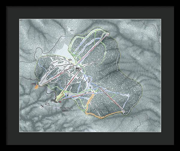 Mt Spokane Ski Trail Map - Framed Print - Powderaddicts