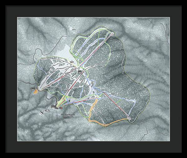 Mt Spokane Ski Trail Map - Framed Print - Powderaddicts
