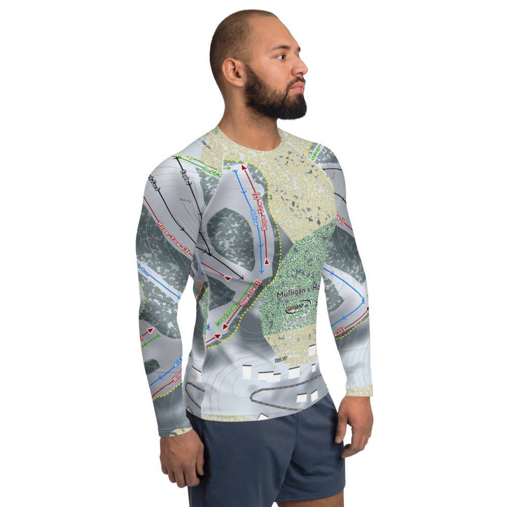 Mulligans Hollow, Michigan Ski Trail Map Men's Base Layer Top - Powderaddicts