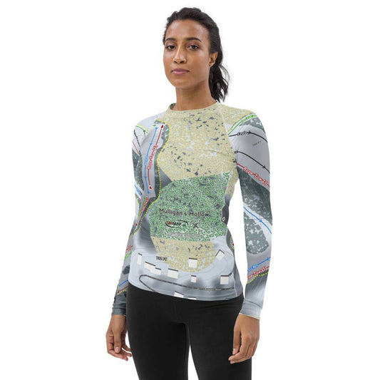 Mulligans Hollow, Michigan Ski Trail Map Women's Base Layer Top - Powderaddicts