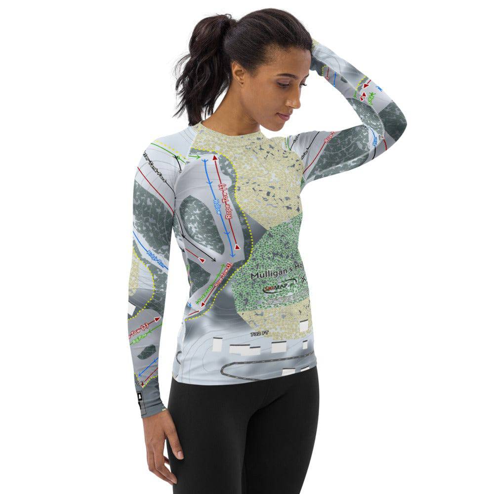 Mulligans Hollow, Michigan Ski Trail Map Women's Base Layer Top - Powderaddicts