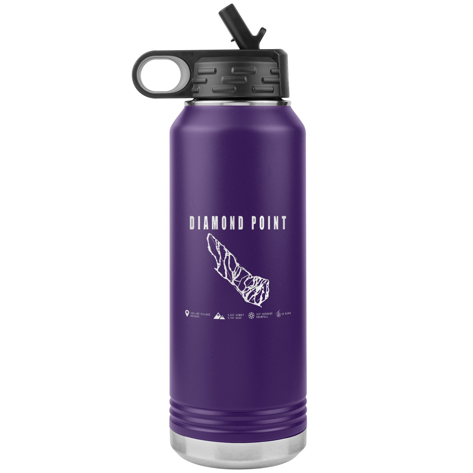 Diamond Point, Nevada Ski Trail Map 32oz Water Bottle Tumbler - Powderaddicts