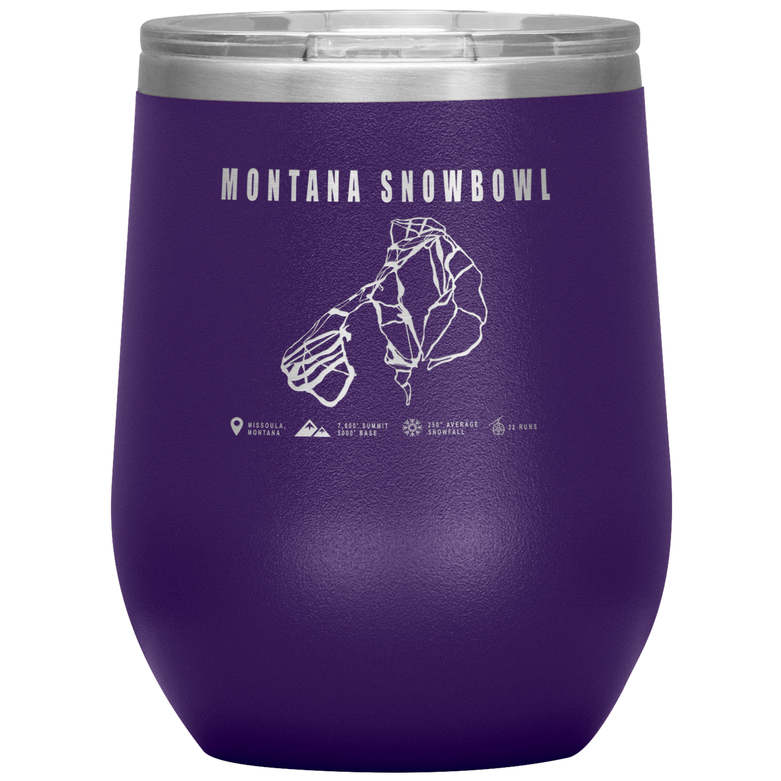 Montana Snowbowl, Montana Ski Trail Map Wine 12oz Tumbler - Powderaddicts