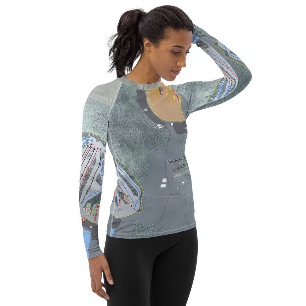 Nashoba Valley, Massachusetts Ski Trail Map Women's Base Layer Top - Powderaddicts