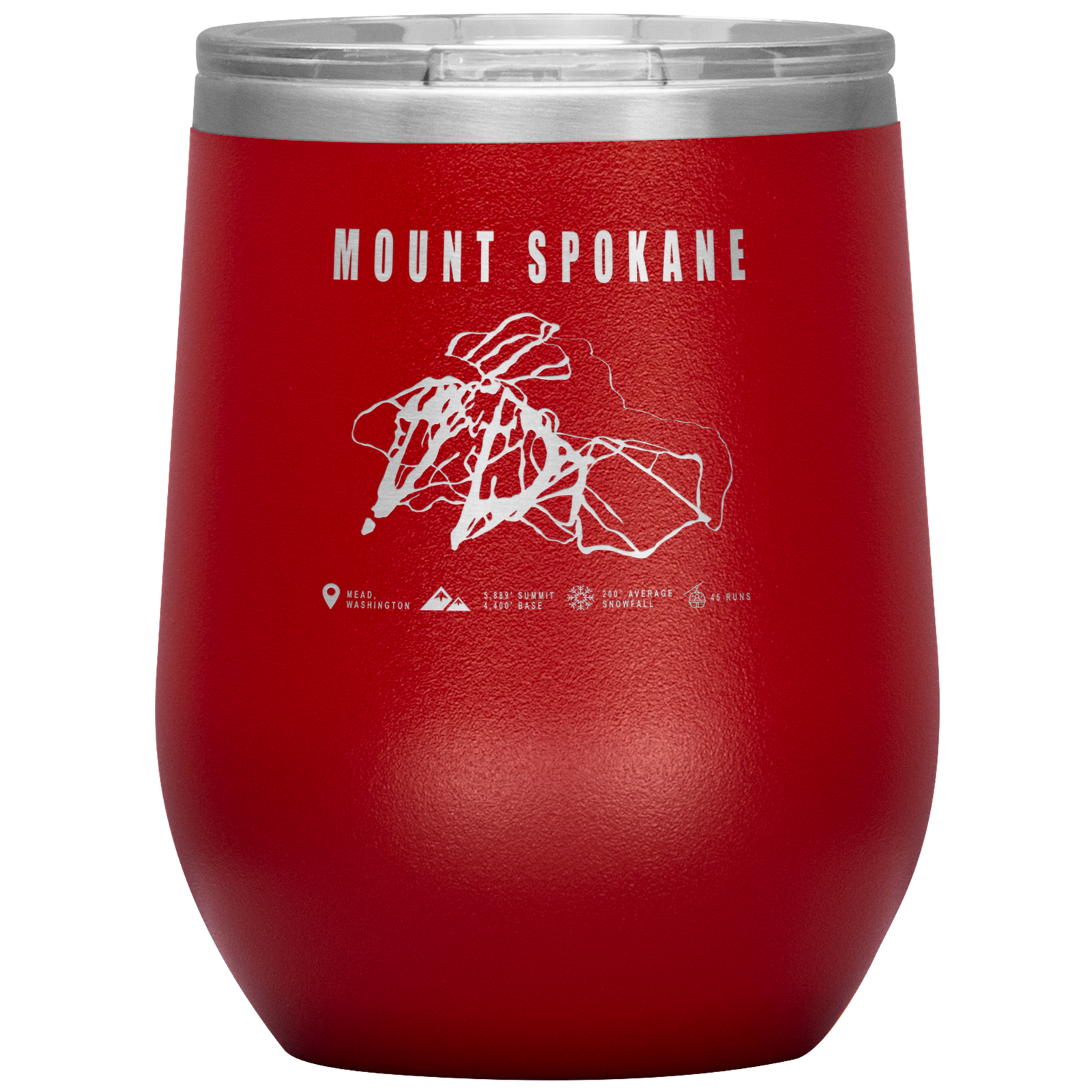 Mount Spokane, Washington Ski Trail Map Wine 12oz Tumbler - Powderaddicts