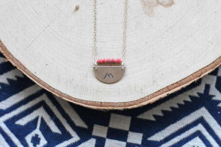 STAMPED HALFMOON CORAL MOUNTAIN NECKLACE - Powderaddicts