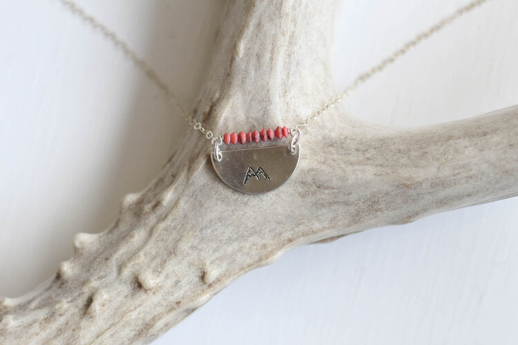 STAMPED HALFMOON CORAL MOUNTAIN NECKLACE - Powderaddicts