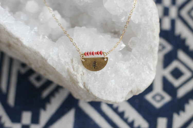 STAMPED HALFMOON CORAL TREE NECKLACE - Powderaddicts