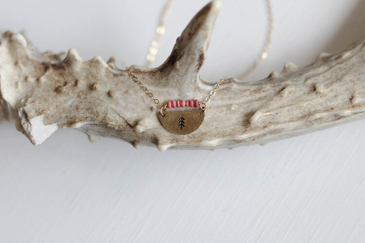 STAMPED HALFMOON CORAL TREE NECKLACE - Powderaddicts
