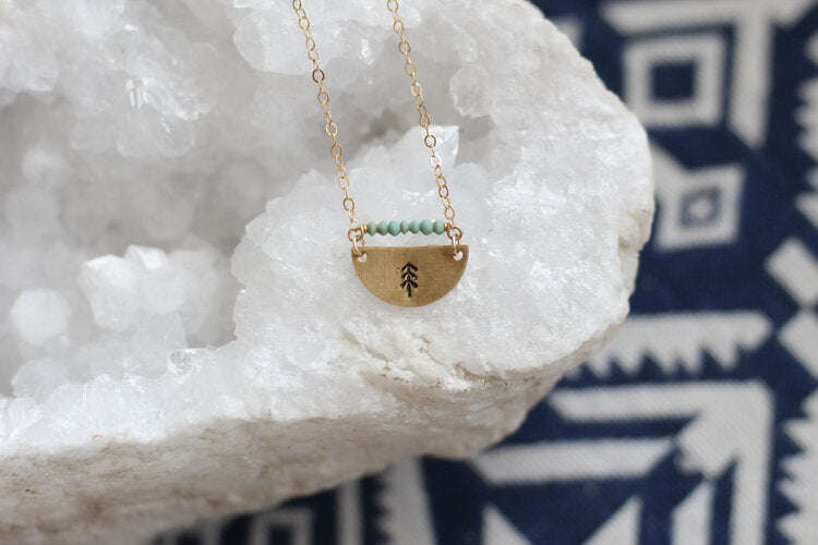 STAMPED HALFMOON TURQUOISE TREE NECKLACE - Powderaddicts