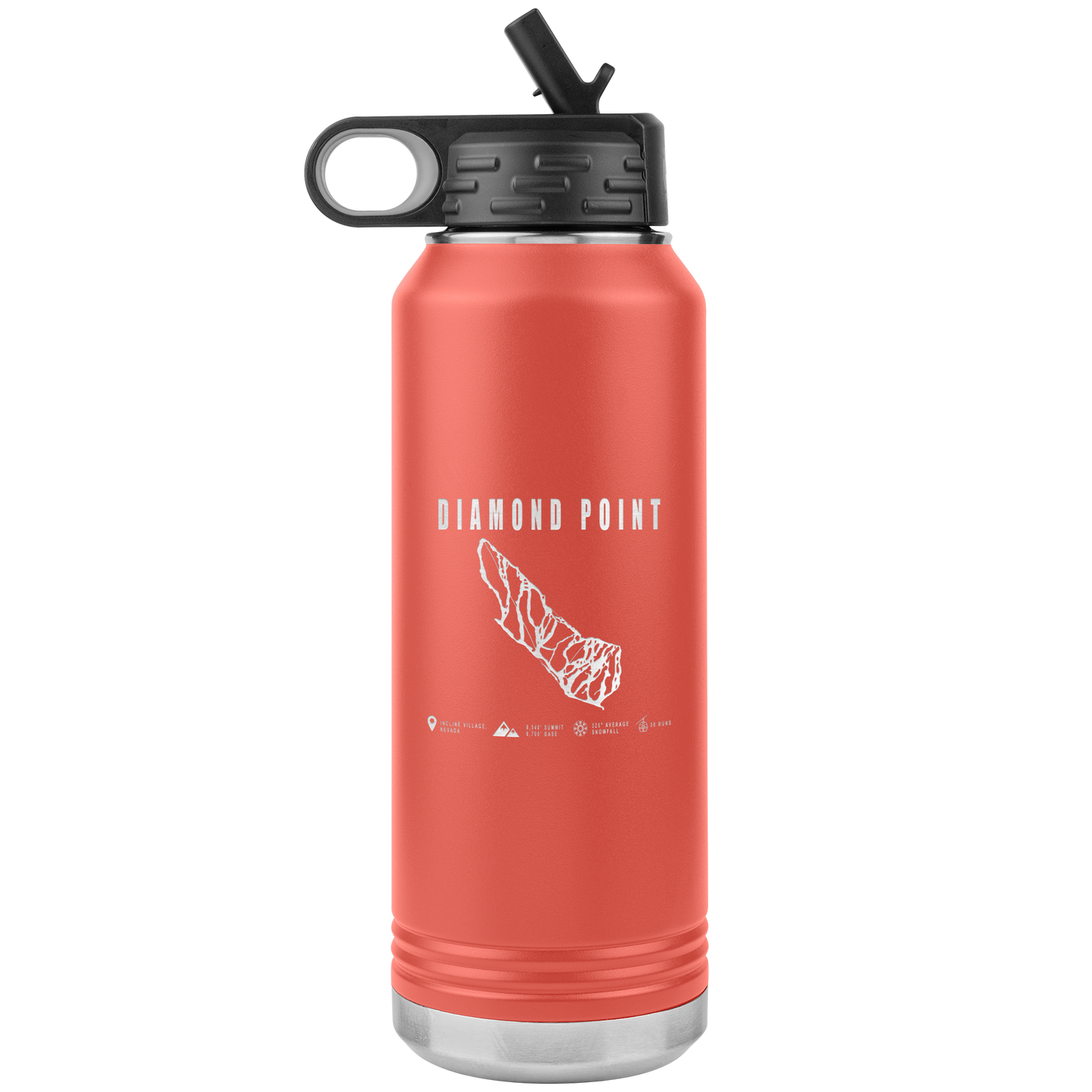 Diamond Point, Nevada Ski Trail Map 32oz Water Bottle Tumbler - Powderaddicts