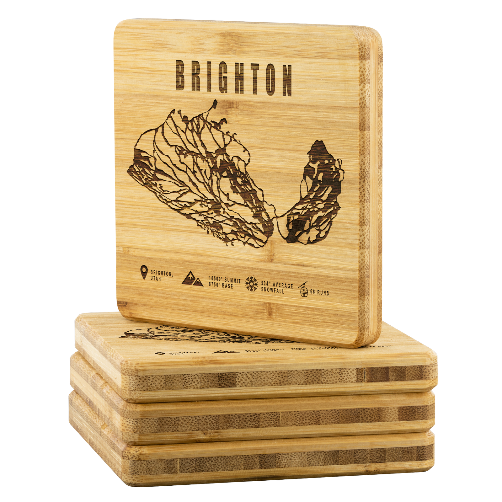 Brighton,Utah Ski Trail Map Bamboo Coaster - Powderaddicts