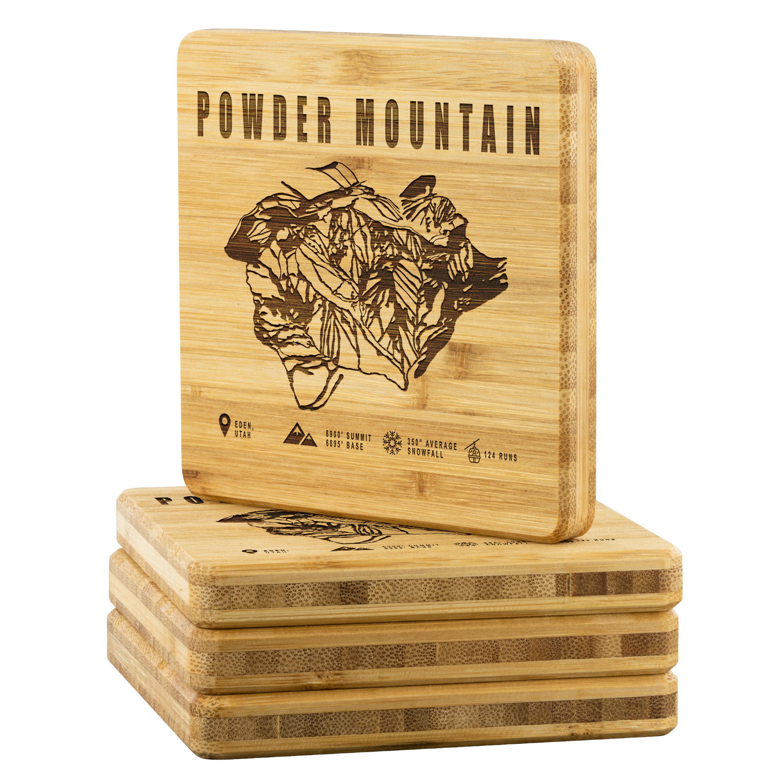 Powder Mountain,Utah Ski Trail Map Bamboo Coaster - Powderaddicts