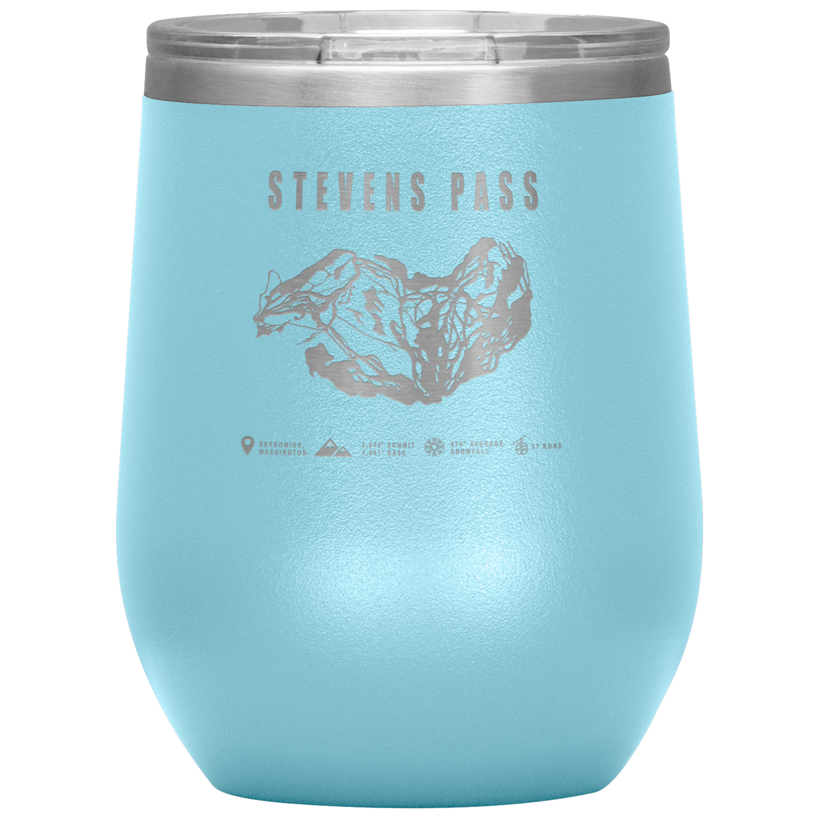 Stevens Pass, Washington Ski Trail Map Wine 12oz Tumbler - Powderaddicts