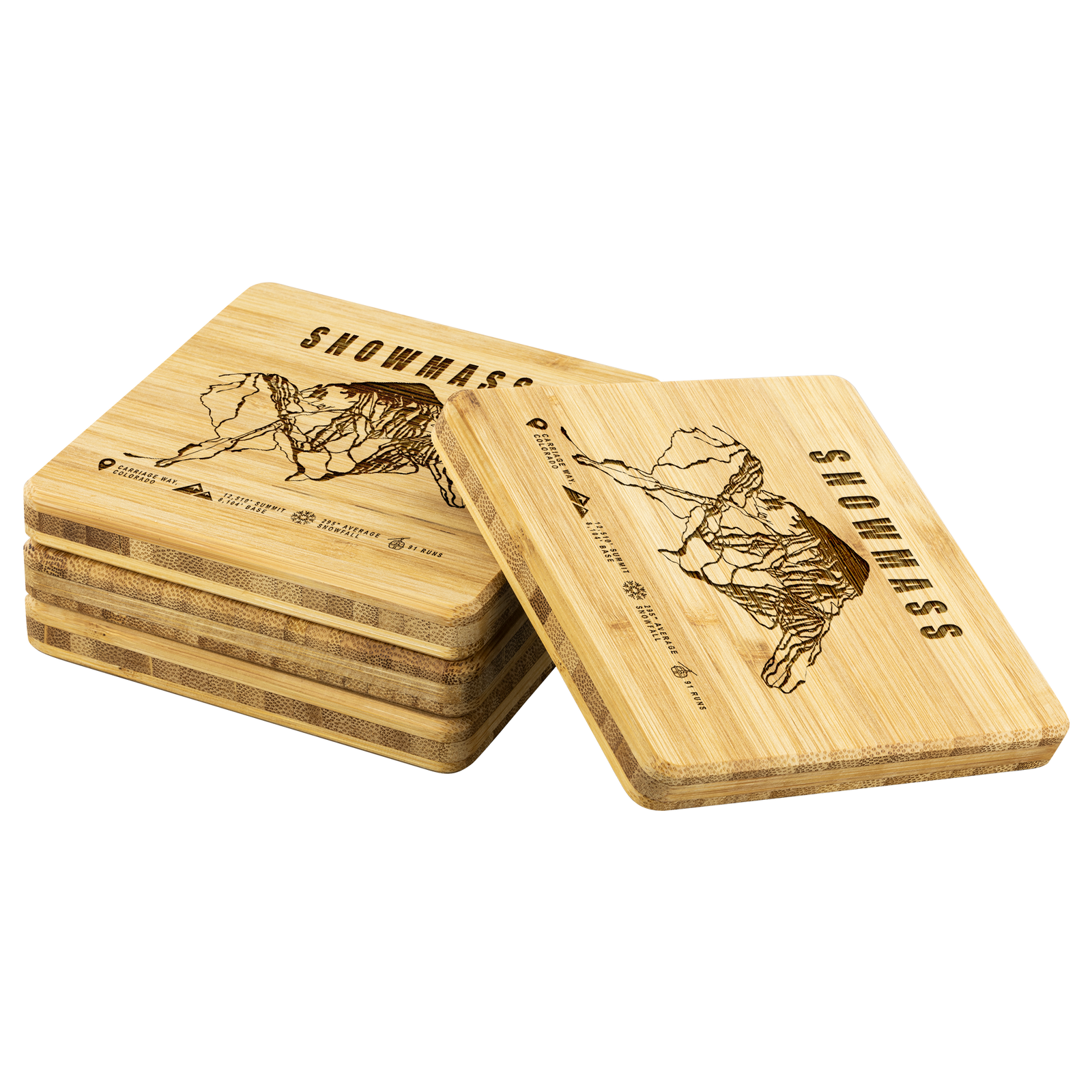 Snowmass Colorado Ski Trail Map Bamboo Coaster - Powderaddicts