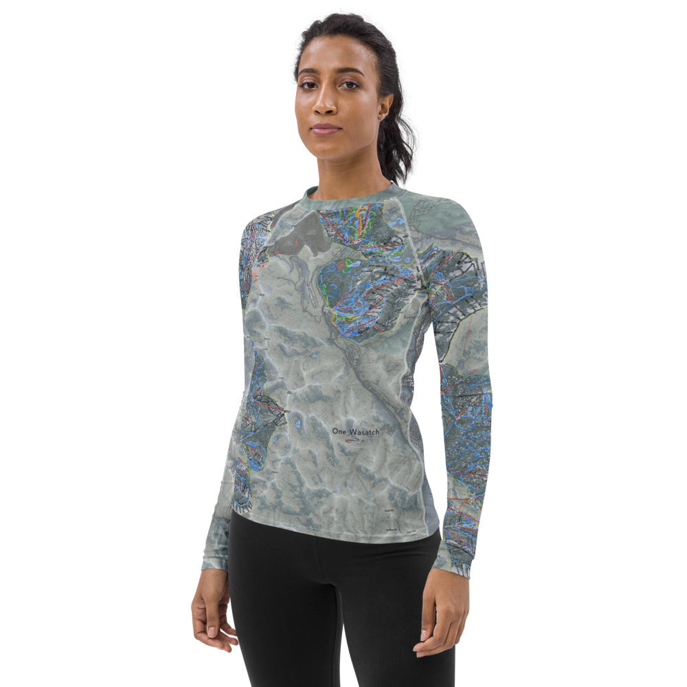 One Wasatch, Utah Ski Trail Map Women's Base Layer Top - Powderaddicts