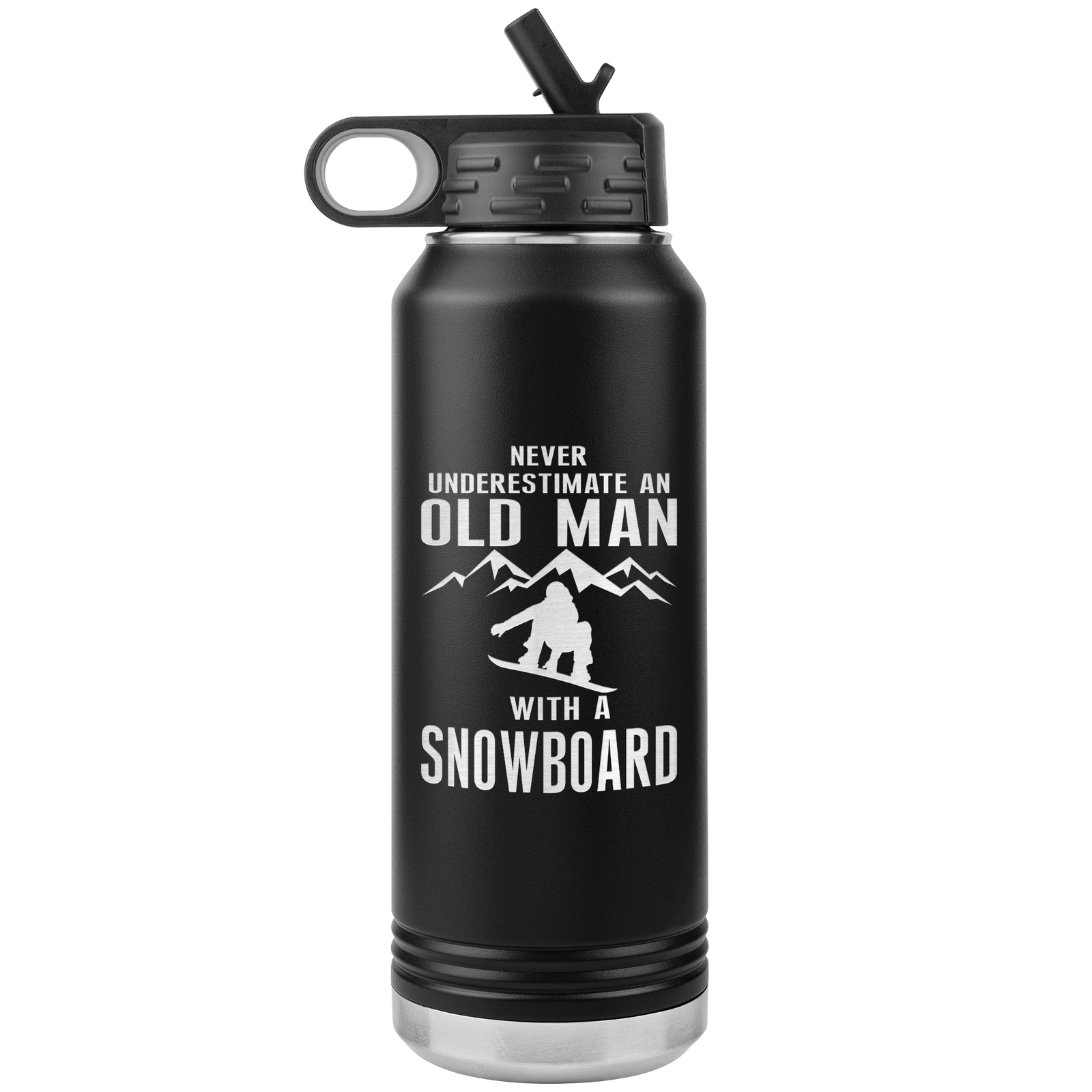 Never Underestimate An Old Man With A Snowboard 32oz Water Bottle Tumbler - Powderaddicts