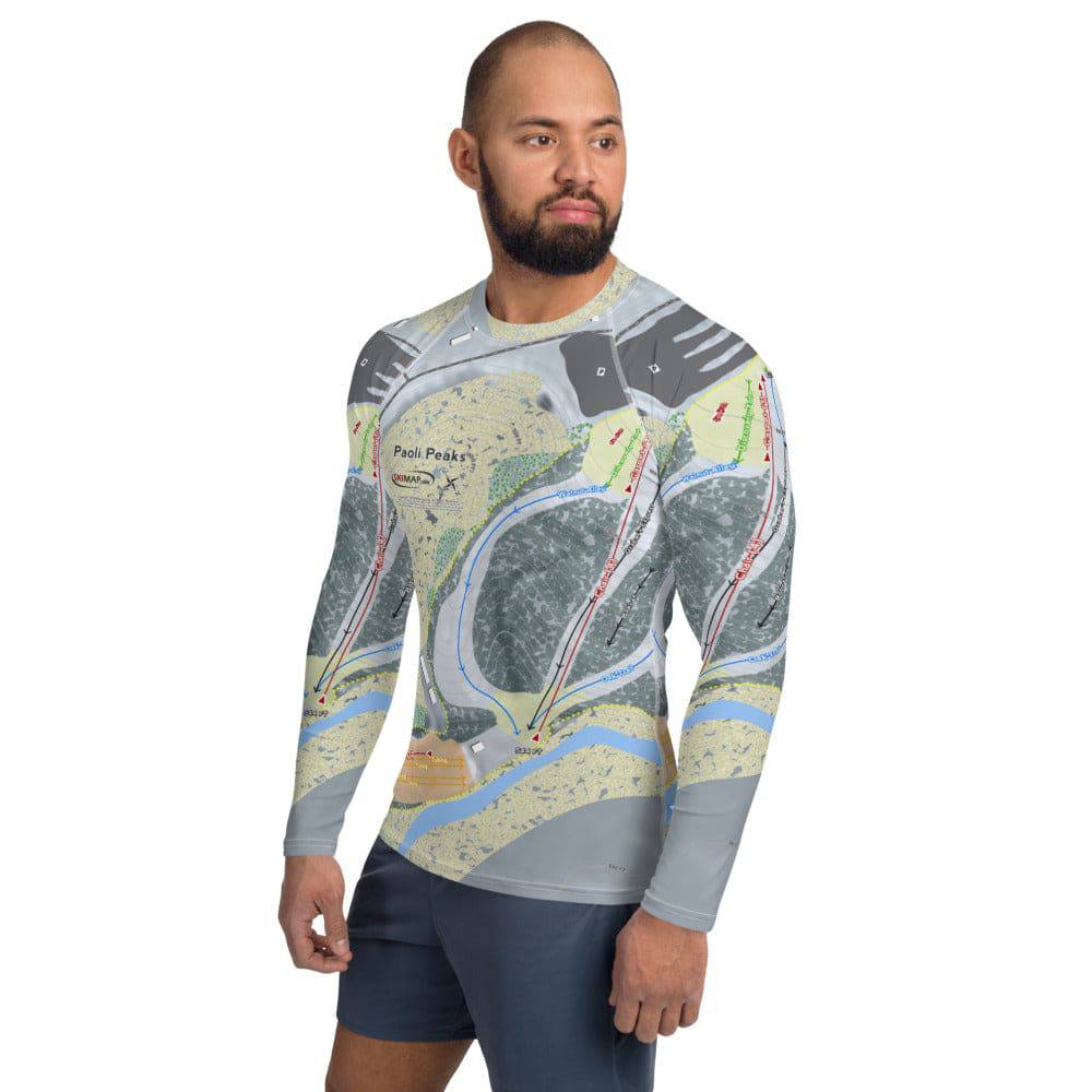 Paoli Peaks, Indiana Ski Trail Map Men's Base Layer Top - Powderaddicts