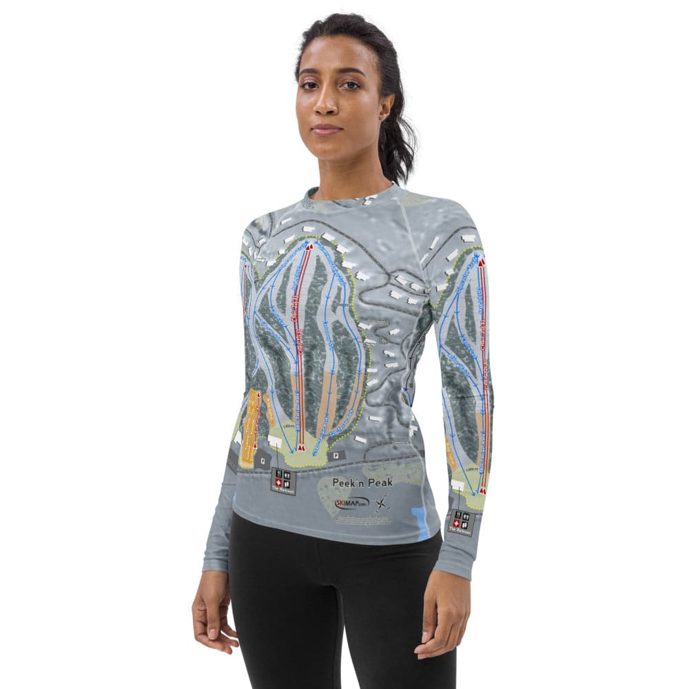 Peek'n Peak, New York Ski Trail Map Women's Base Layer Top - Powderaddicts