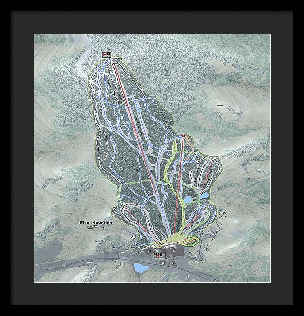 Pico Mountain Ski Trail Map - Framed Print - Powderaddicts