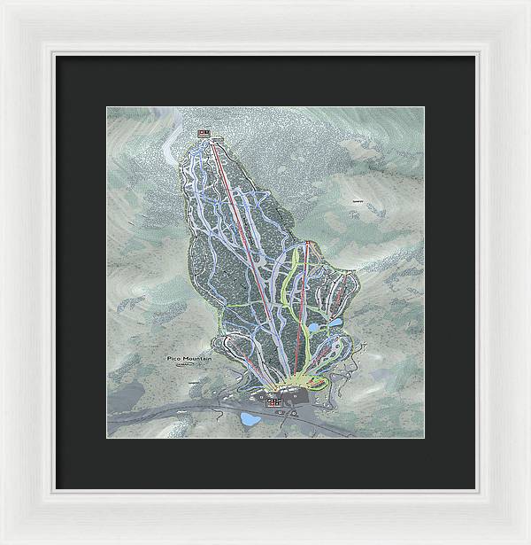 Pico Mountain Ski Trail Map - Framed Print - Powderaddicts