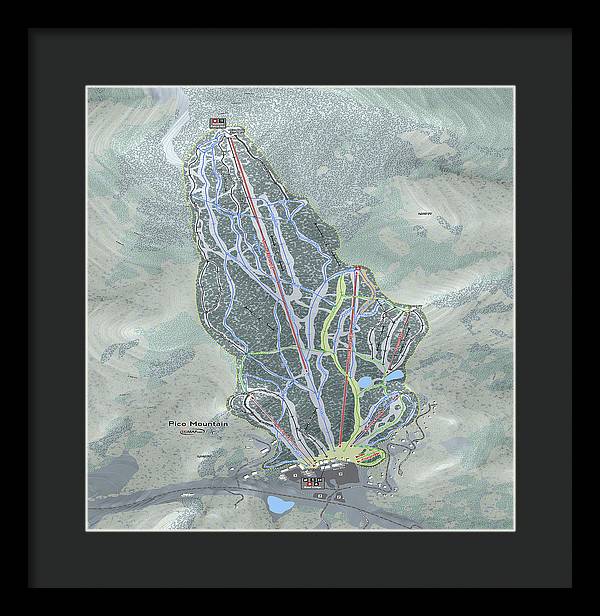 Pico Mountain Ski Trail Map - Framed Print - Powderaddicts