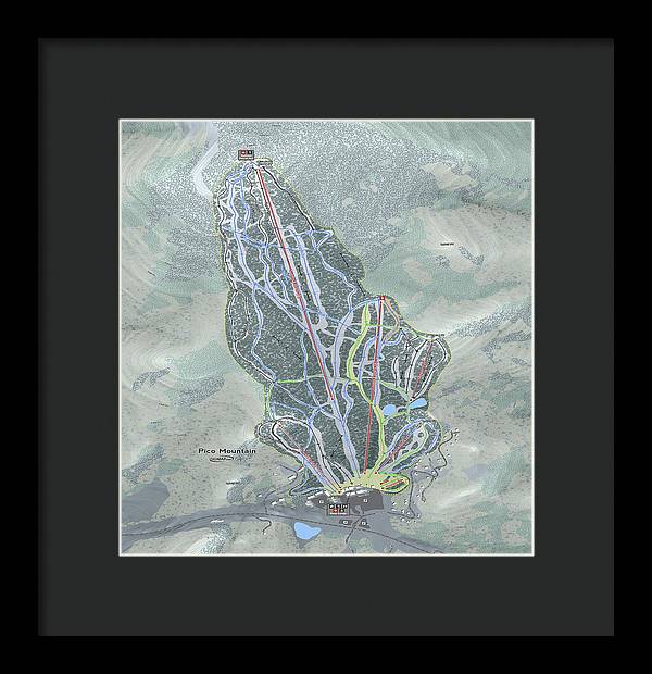 Pico Mountain Ski Trail Map - Framed Print - Powderaddicts