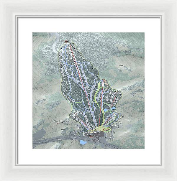 Pico Mountain Ski Trail Map - Framed Print - Powderaddicts