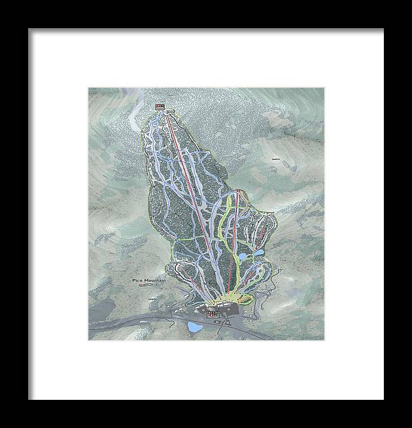 Pico Mountain Ski Trail Map - Framed Print - Powderaddicts