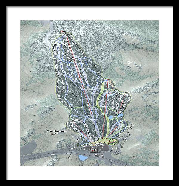 Pico Mountain Ski Trail Map - Framed Print - Powderaddicts
