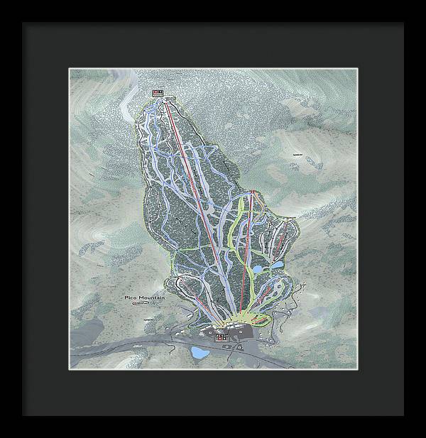 Pico Mountain Ski Trail Map - Framed Print - Powderaddicts