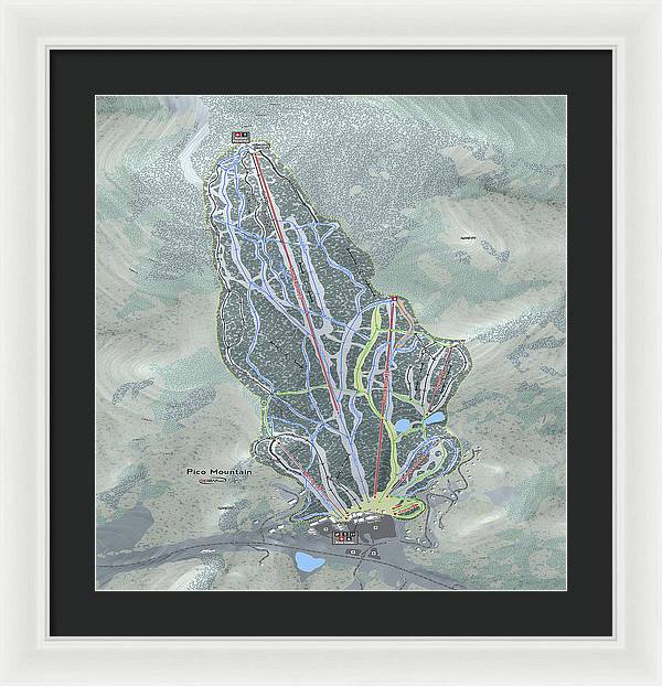 Pico Mountain Ski Trail Map - Framed Print - Powderaddicts