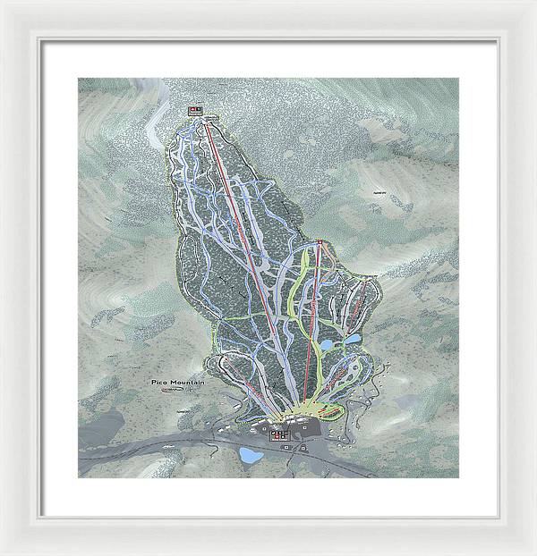 Pico Mountain Ski Trail Map - Framed Print - Powderaddicts