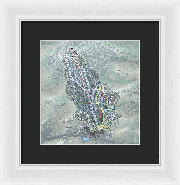 Pico Mountain Ski Trail Map - Framed Print - Powderaddicts