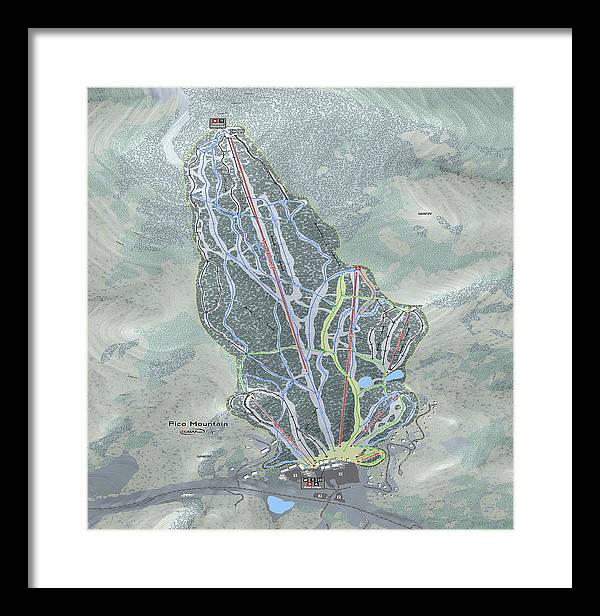 Pico Mountain Ski Trail Map - Framed Print - Powderaddicts