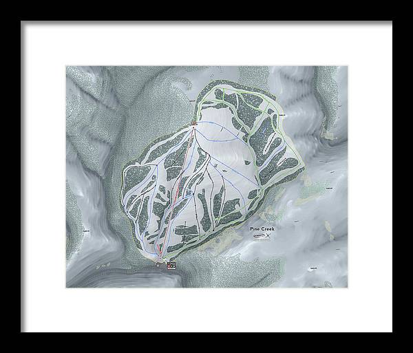 Pine Creek Ski Trail Map - Framed Print - Powderaddicts