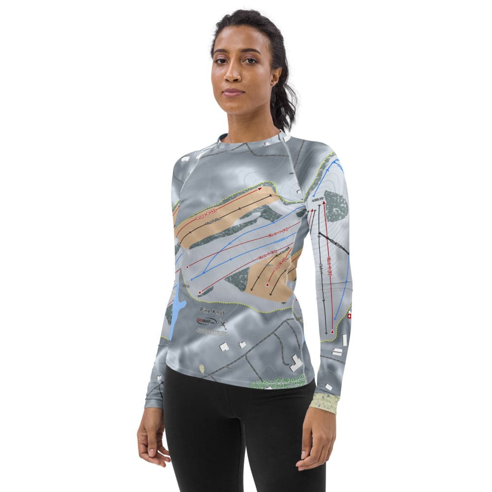 PineKnob, Michigan Ski Trail Map Women's Base Layer Top - Powderaddicts