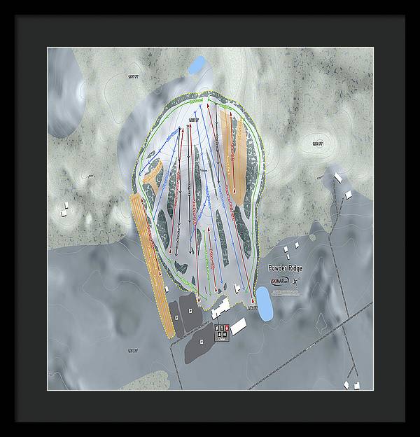 Powder Ridge Ski Trail Map - Framed Print - Powderaddicts