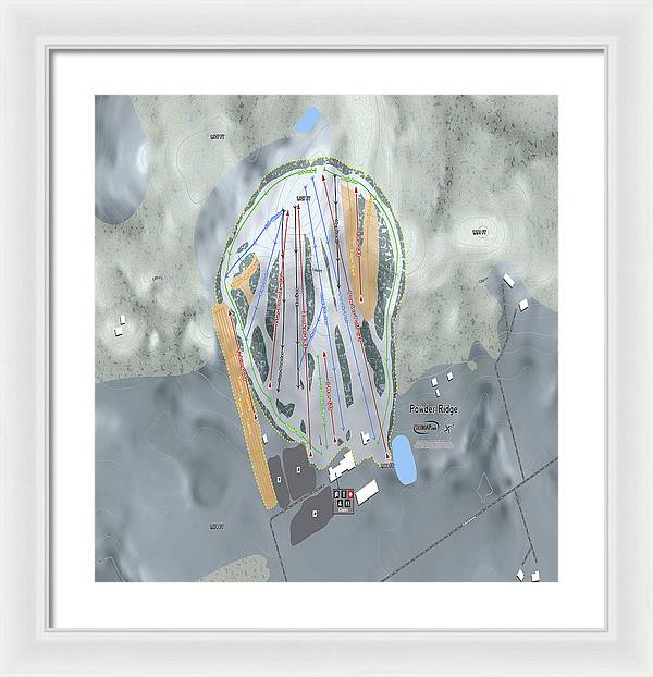 Powder Ridge Ski Trail Map - Framed Print - Powderaddicts