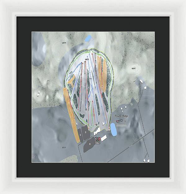 Powder Ridge Ski Trail Map - Framed Print - Powderaddicts
