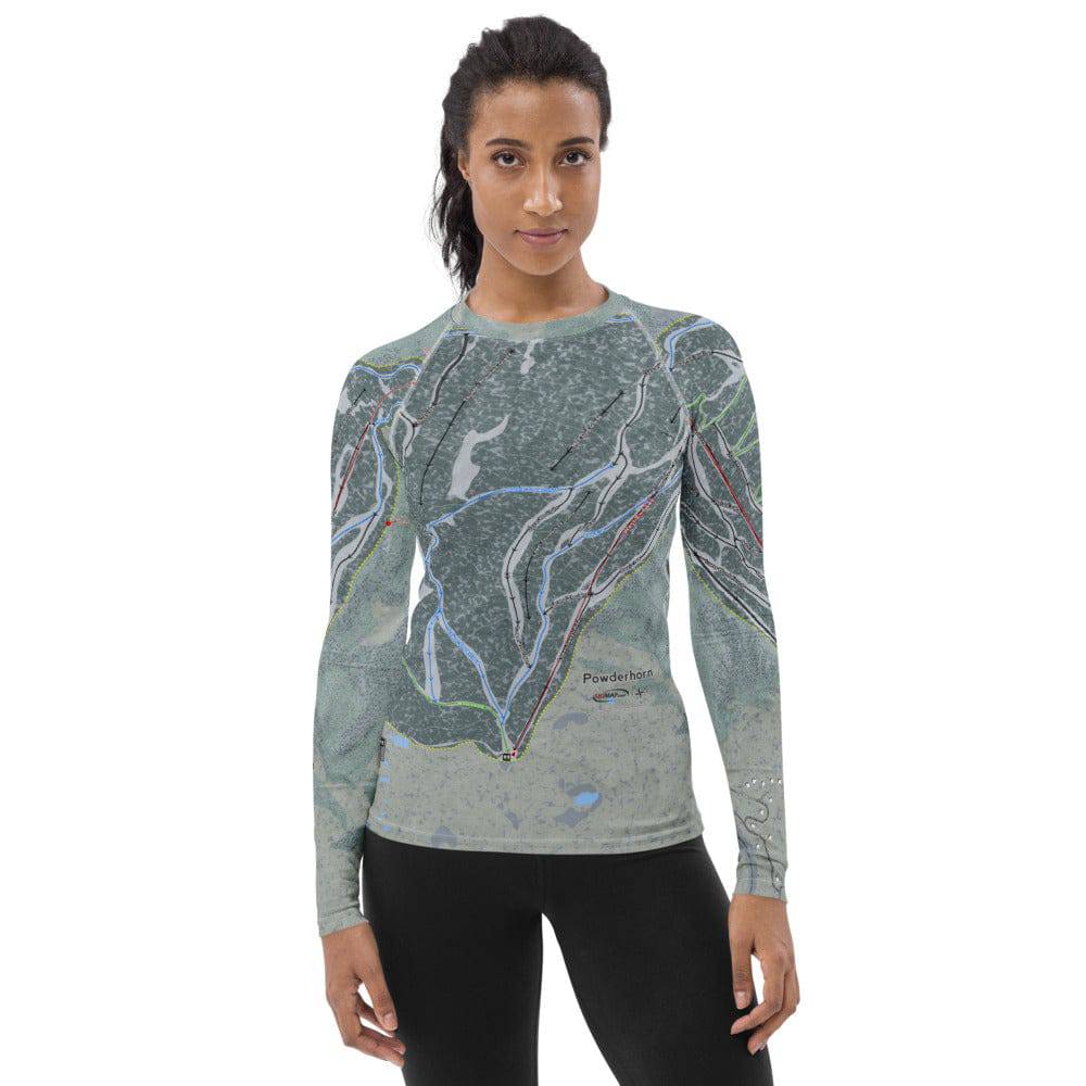 Powderhorn, Colorado Ski Trail Map Women's Base Layer Top - Powderaddicts