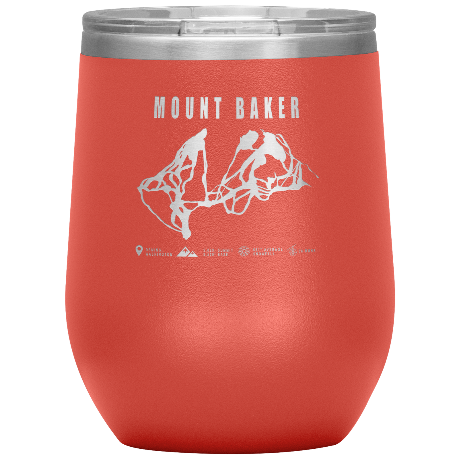 Mount Baker, Washington Ski Trail Map Wine 12oz Tumbler - Powderaddicts