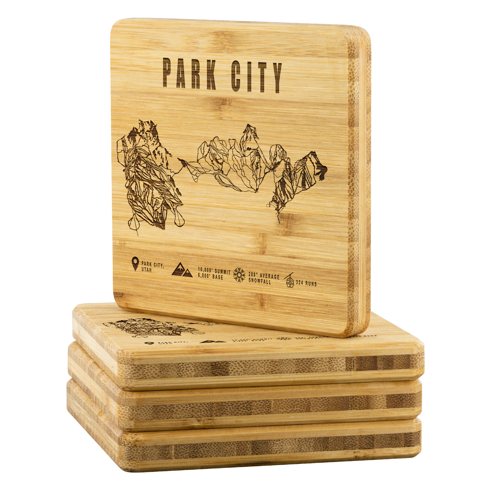 Park city,Utah Ski Trail Map Bamboo Coaster - Powderaddicts