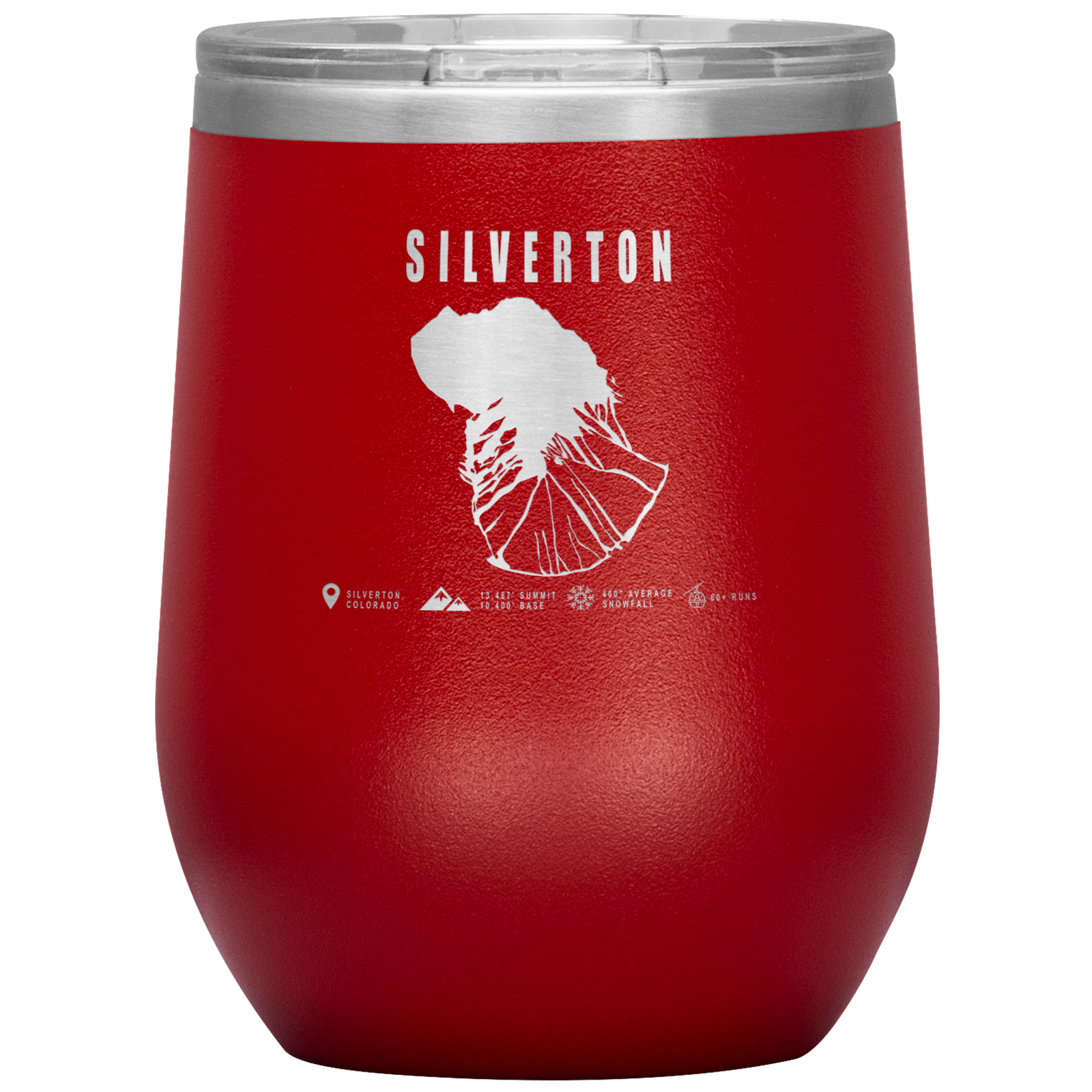Silverton Colorado Ski Trail Map Wine 12oz Tumbler - Powderaddicts