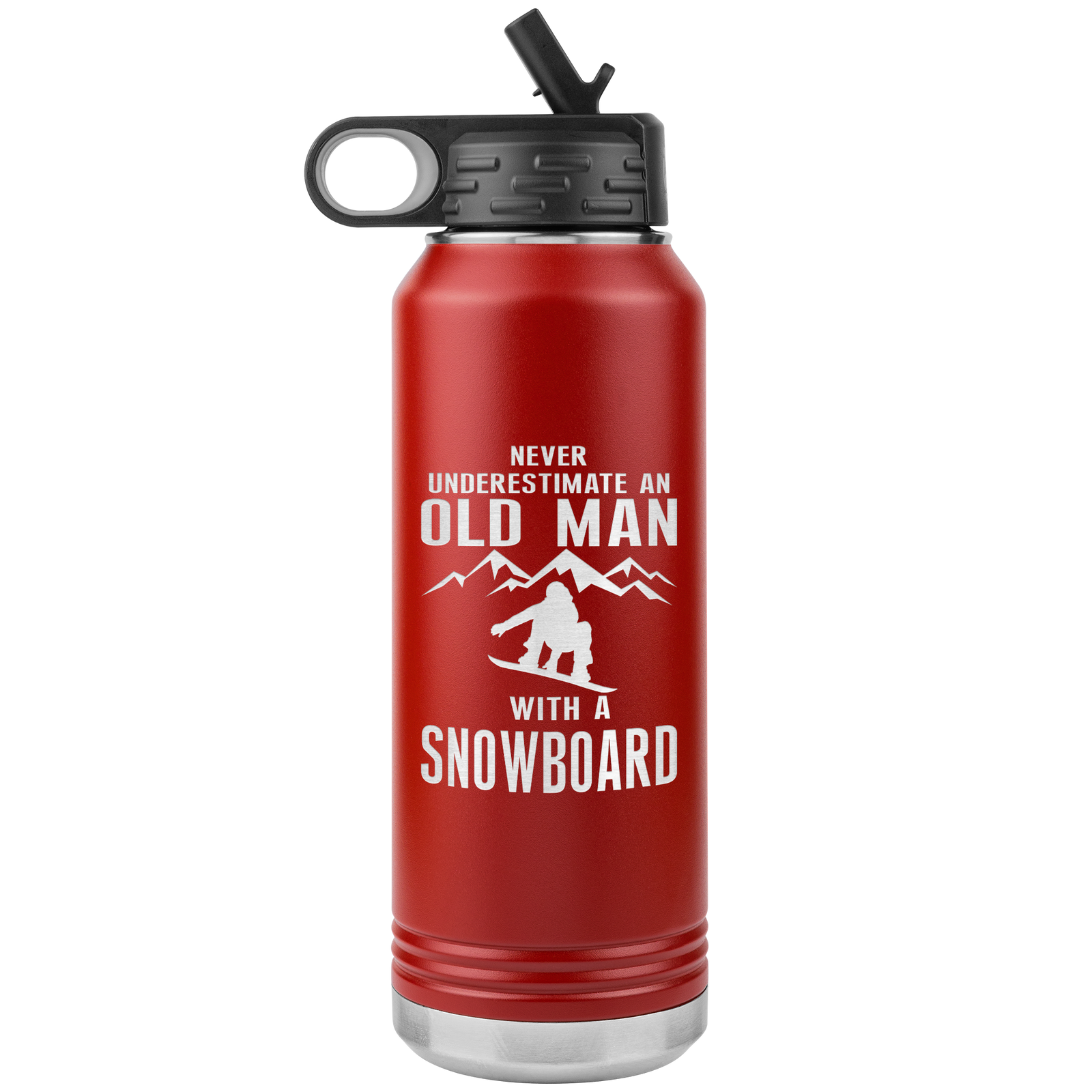 Never Underestimate An Old Man With A Snowboard 32oz Water Bottle Tumbler - Powderaddicts